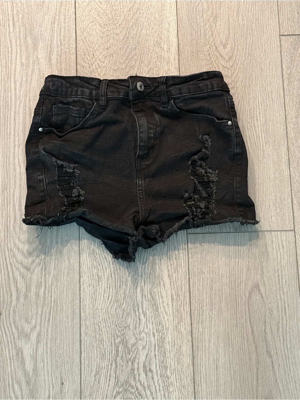 Black Distressed Denim Shorts